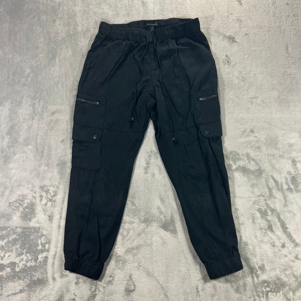 BANANA REPUBLIC Soft Cargo Ten Women Petite S Black Lyocell Jogger Utility Pants